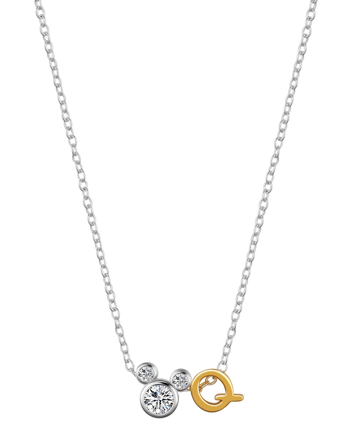 Disney Unwritten  Cubic Zirconia Mickey Mouse Initial Pendant Necklace In Two-tone-q