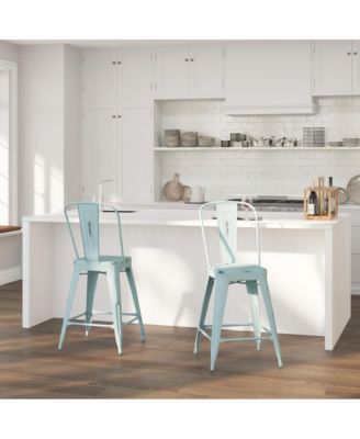 Sabine Metal Indoor-Outdoor Counter Stool With Vertical Slat Back And Integrated Footrest