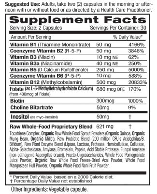 B-Healthy - With L-5 Methyltetrahydrofolate (5-MTHF) Coenzymated Folic Acid as Folate for Energy, Stress, Cognitive and Immune Support - 60 Vegetable Capsules