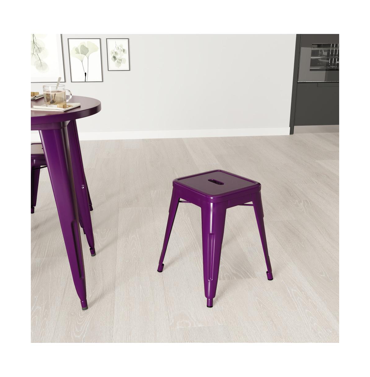 Merrick Lane Set Of 4 Sloane High Backless Stacking Dining Stools With Durable Metal Frame