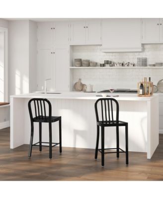 Santorini Galvanized Steel Indoor/Outdoor Counter Bar Stool With Slatted Back And Powder Coated Finish