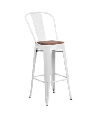 Dothan Metal Dining Stool With Curved Slatted Back And Textured Wood Seat