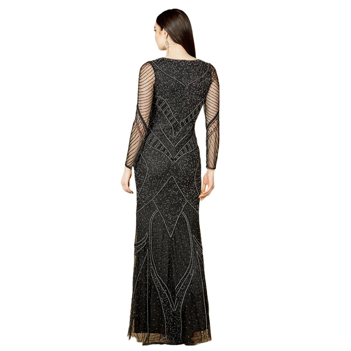 Lara Women's Long Sleeve Beaded Dresses with Sheer Sleeves