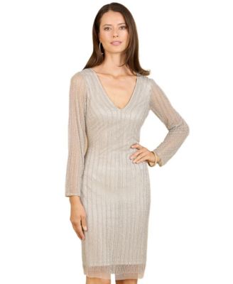 Women s Lara Classic V Neck Beaded Long Sleeve Cocktail Dress Macy s