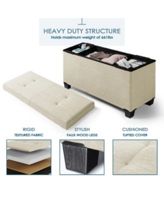30 Inch Ottoman Storage Bench with Storage Bins - Leatherette or Fabric Finish