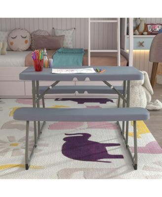 Aryka Kid'S Easy Fold Waterproof, Stain And Impact Resistant Plastic Picnic Table With Benches And Steel Tube Frame