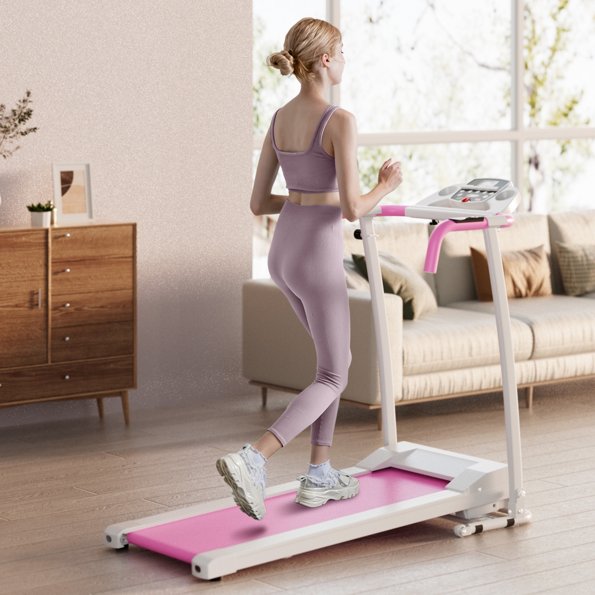 Costway 2 Hp Folding Treadmill Motorized Running Machine 12 Preset Program Lcd Display Pink Smart Closet