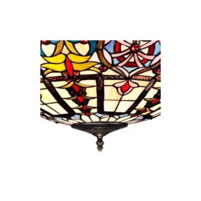 Bronze 5-Light 24" Wide Tiffany Style Stained Glass Bowl Ornamental Fixture Pendant Chandelier