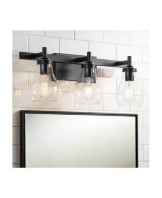 Danvers Modern Wall Light Black Metal Hardwired 22.5" 3-Light Fixture Clear Globe Glass Shades for Bedroom Bathroom Vanity Reading Living Family Room Hallway House Home Decor