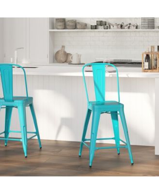 Stella 24" Metal Indoor-Outdoor Counter Stool With Vertical Slat Back And Integrated Footrest