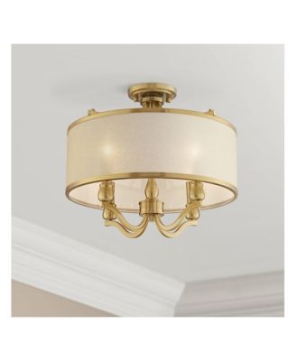 Nor Vintage-like Ceiling Light Semi Flush-Mount Fixture 18" Wide Warm Antique Brass 4-Light Soft Gold Organza Drum Shade for Bedroom Kitchen Living Room Hallway Dining Bathroom House