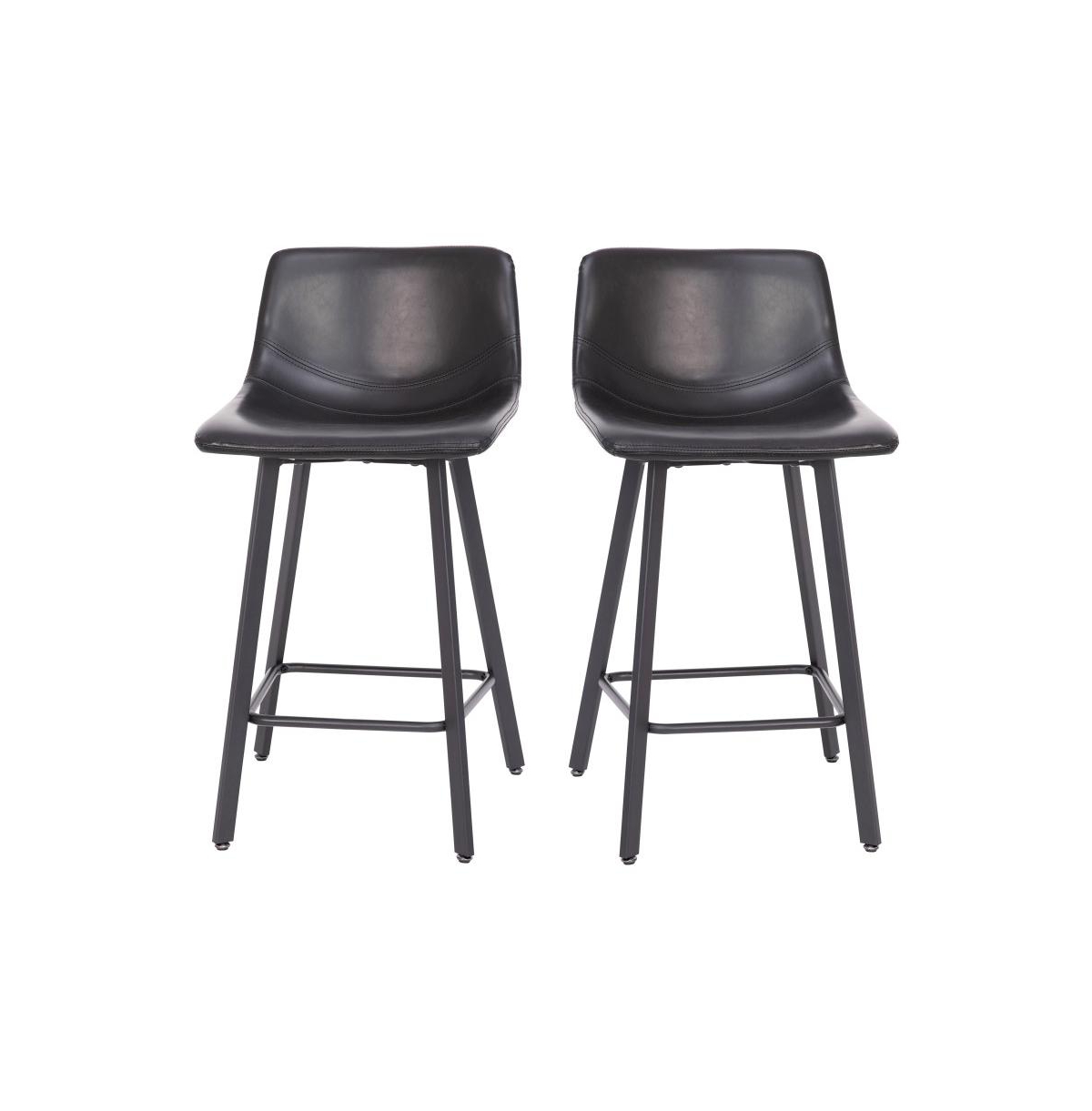 Oretha Set Of 2 Modern Upholstered Stools With Contoured, Low Back Bucket Seats And Iron Frames -black