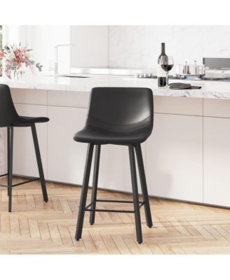 Oretha Set Of 2 Modern Upholstered Stools With Contoured, Low Back Bucket Seats And Iron Frames