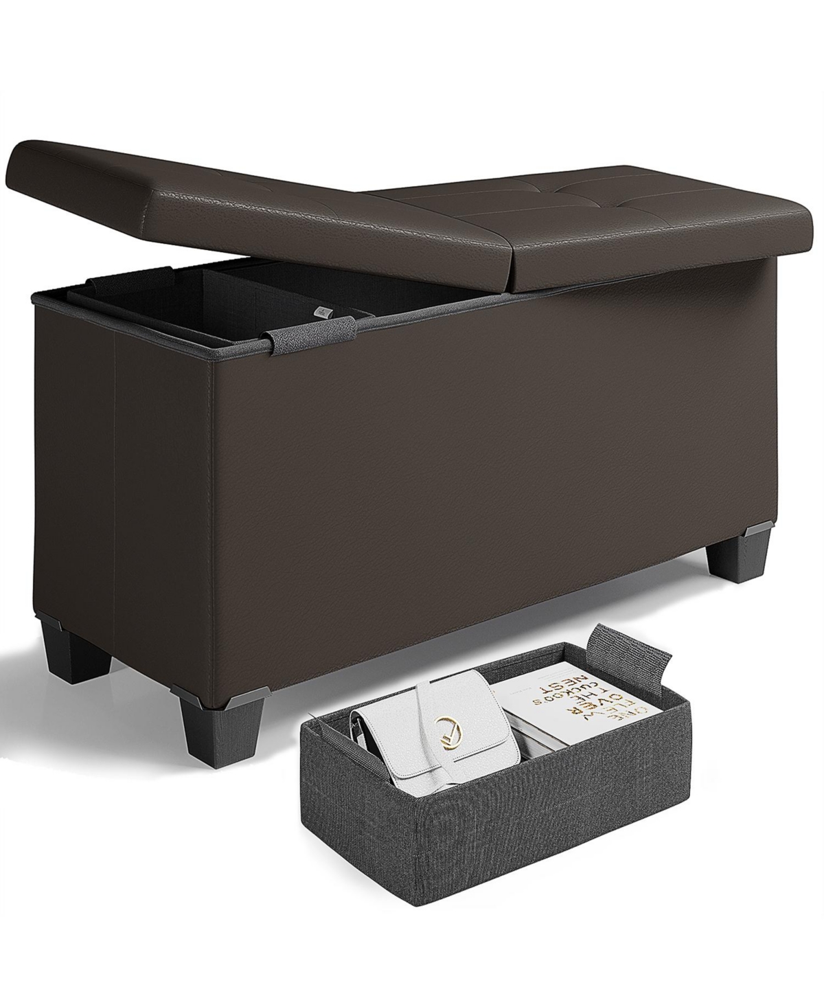 Nestl 30 Inch Ottoman Storage Bench with Storage Bins - Leatherette or Fabric Finish