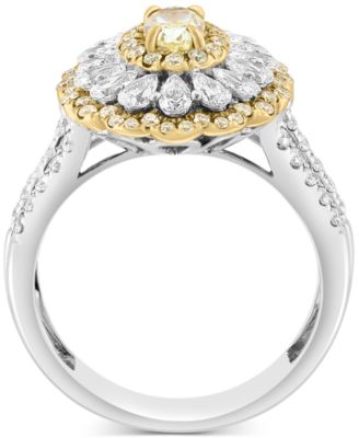 EFFY&reg; White Diamond (7/8 ct. t.w.) & Yellow Diamond (3/4  ct. t.w.) Flower Halo Ring in 14k Two-Tone Gold