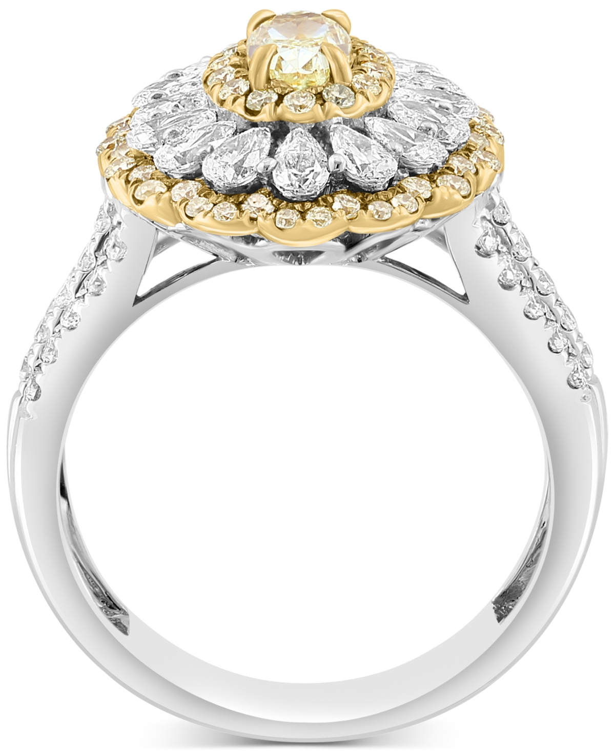 Effy Collection Effy White Diamond (7/8 Ct. T.w.) & Yellow Diamond (3/4 Ct. T.w.) Flower Halo Ring In 14k Two-tone G In 14k Two Tone Gold