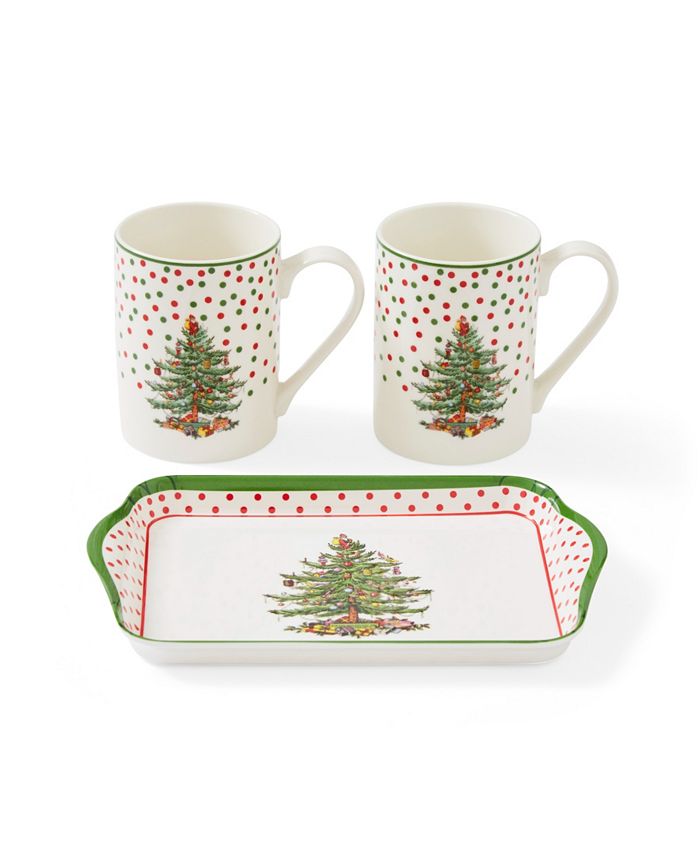 Spode Christmas Tree Polka Dot Mug and Tray Set, 3 Pieces Macy's