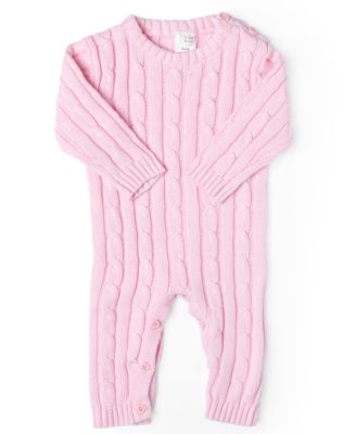 Baby Mode Signature Baby Boys or Baby Girls Long Sleeved Cable Knit Coverall - Light Pink