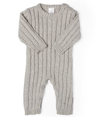 Baby Mode Signature Baby Boys or Baby Girls Long Sleeved Cable Knit Coverall - Light Gray