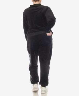 Plus Size Faux Leather Stripe Velour 2 Piece Tracksuit Set
