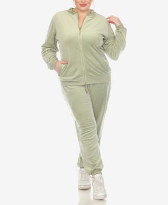 Plus Size Faux Leather Stripe Velour 2 Piece Tracksuit Set