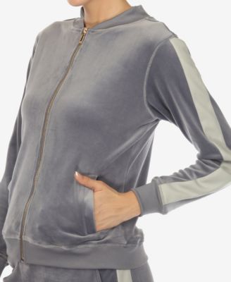 Women's Faux Leather Stripe Velour 2 Piece Tracksuit Set