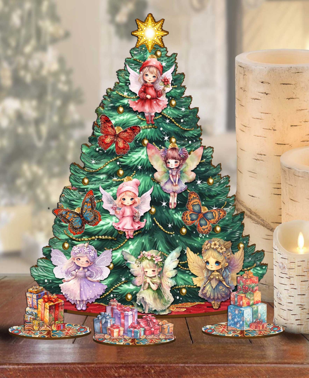 Designocracy Fairies And Butterflies-themed Collectible Tabletop Christmas Tree By G.debrekht In Multi Color