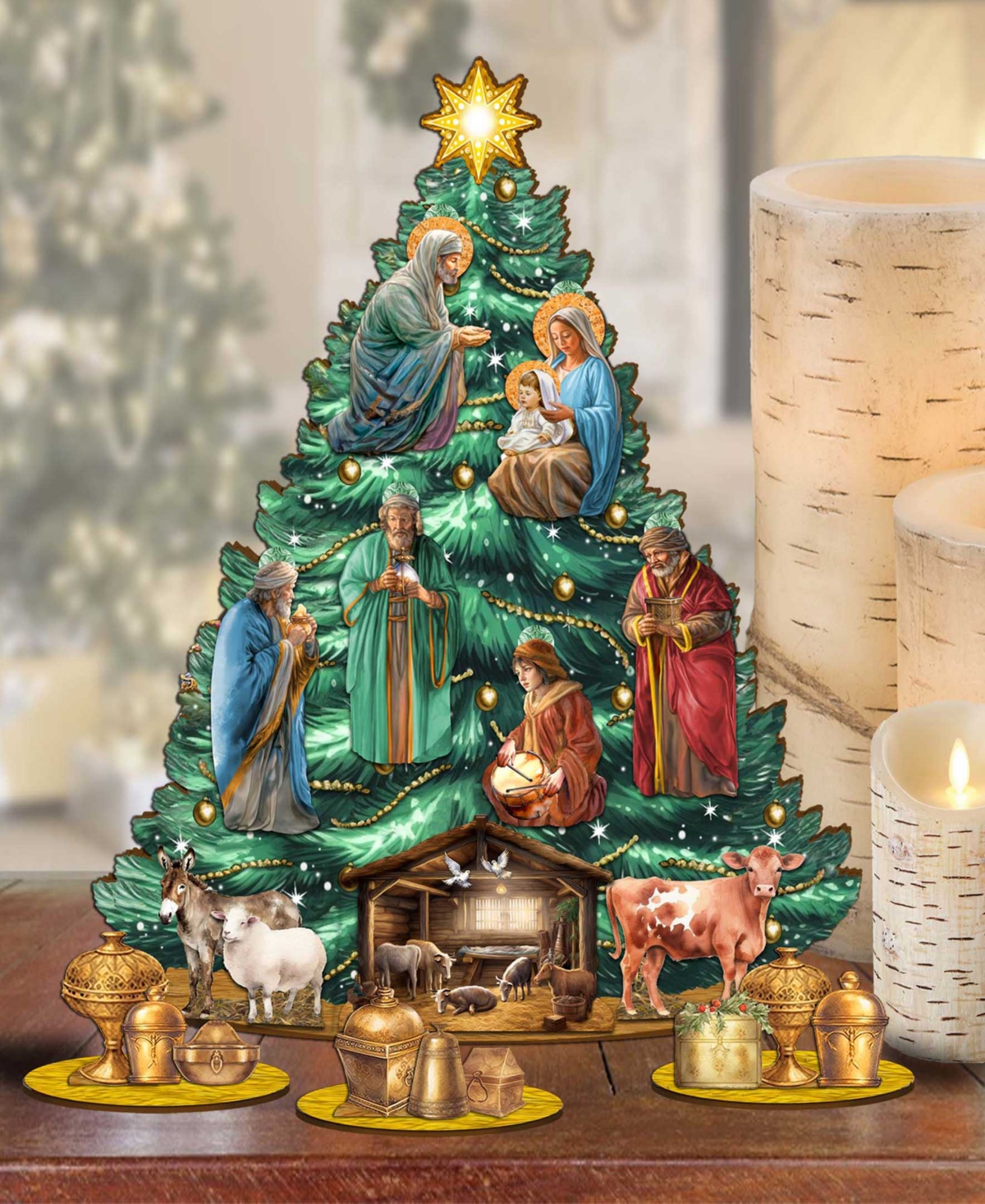 Designocracy Holy Gifts Nativity-themed Collectible Tabletop Christmas Tree By G.debrekht In Multi Color