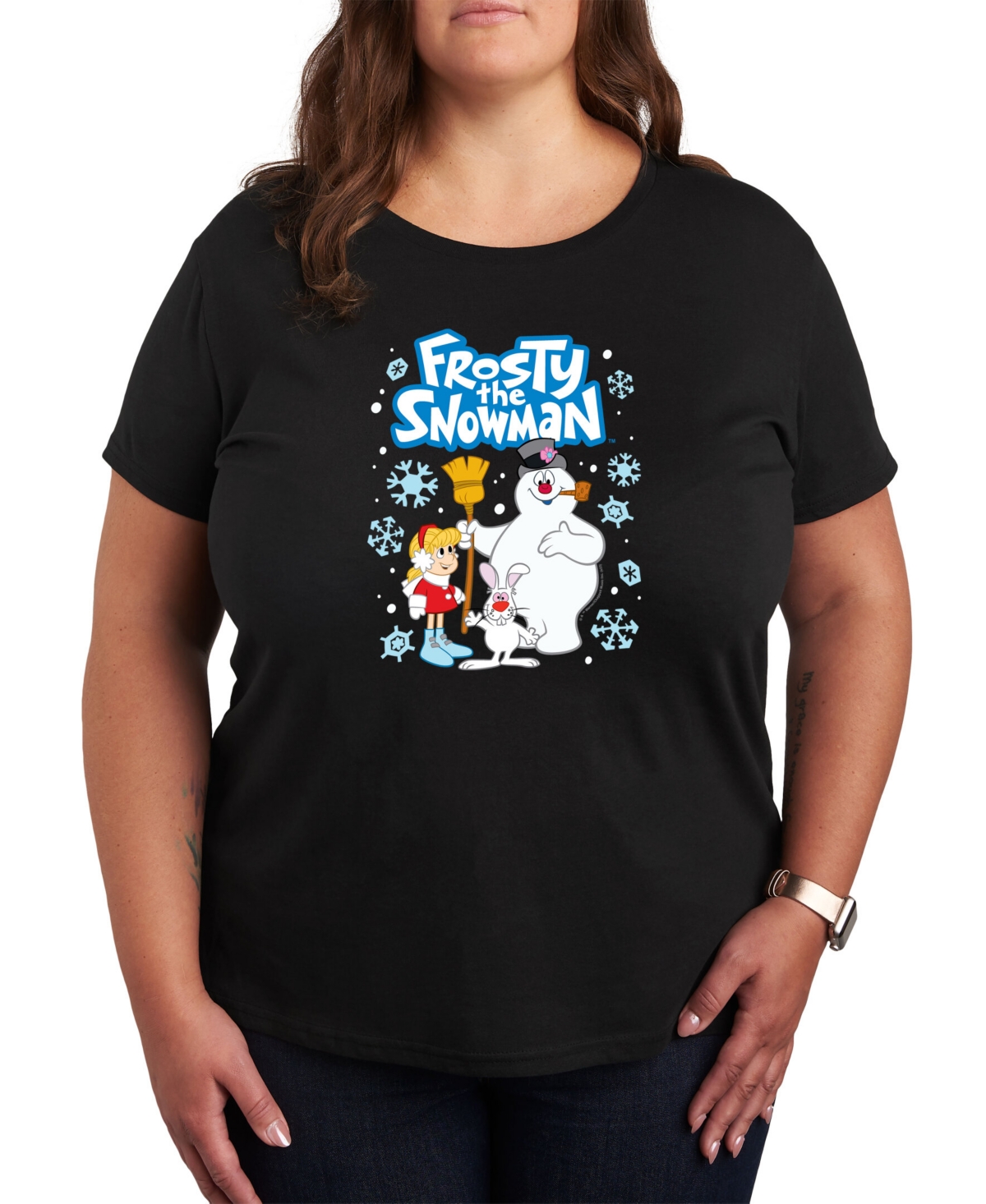 Air Waves Trendy Plus Size Frosty The Snowman Graphic T-shirt In Black