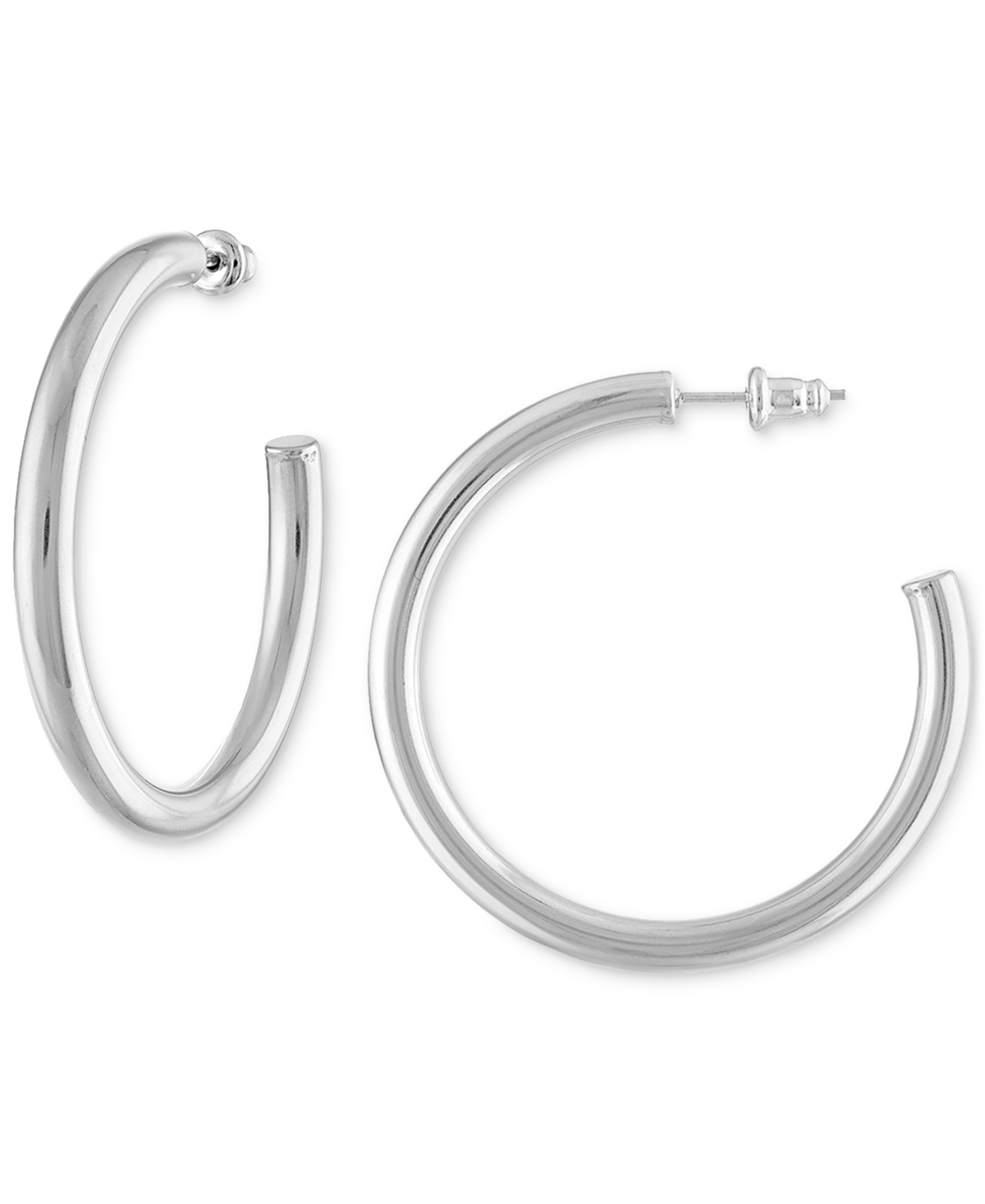 Medium Anti-Tarnish Open Hoop Earrings - Silver