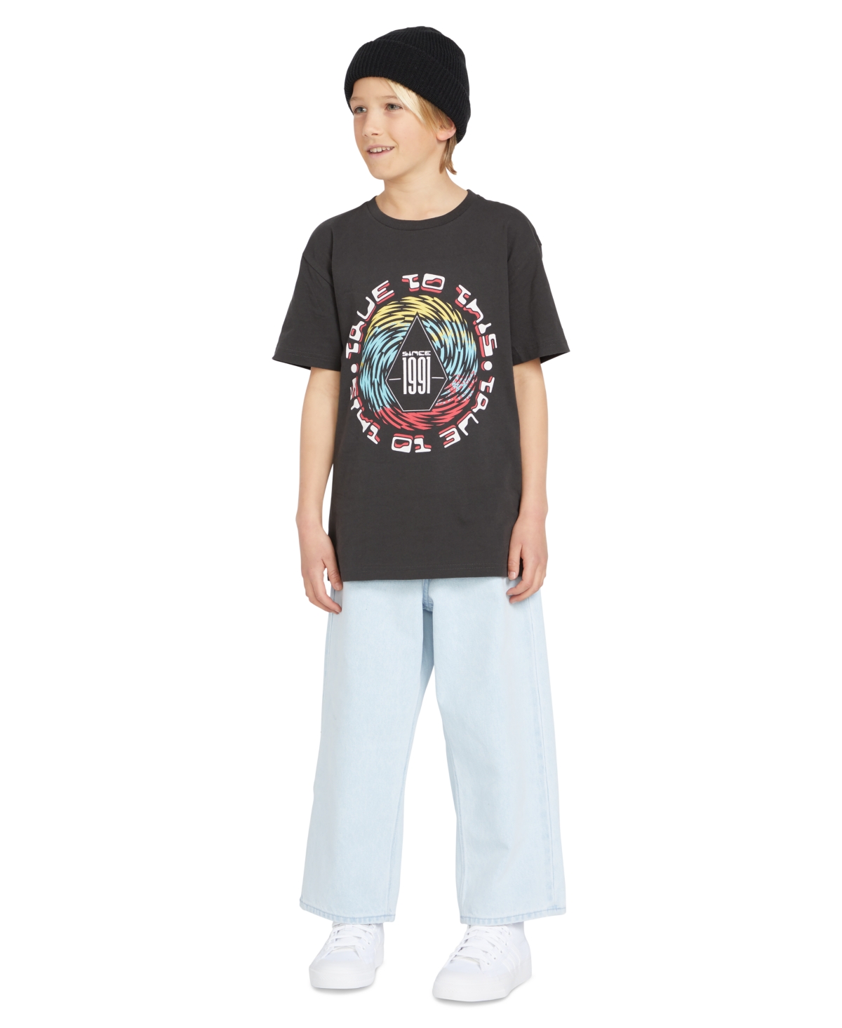 Volcom Kids' Big Boys Spinz Cotton Short-sleeve Graphic T-shirt In Stealth