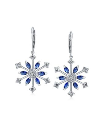 Frozen Winter Holiday Party Snowflake Lever back Dangle Drop Earrings For Ice Blue Cubic Zirconia CZ