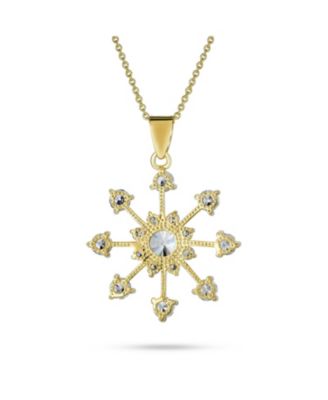 Fashion Cubic Zirconia Christmas CZ Holiday Party Snowflake Pendant Necklace For Women For Teen 14K Gold Plated Brass