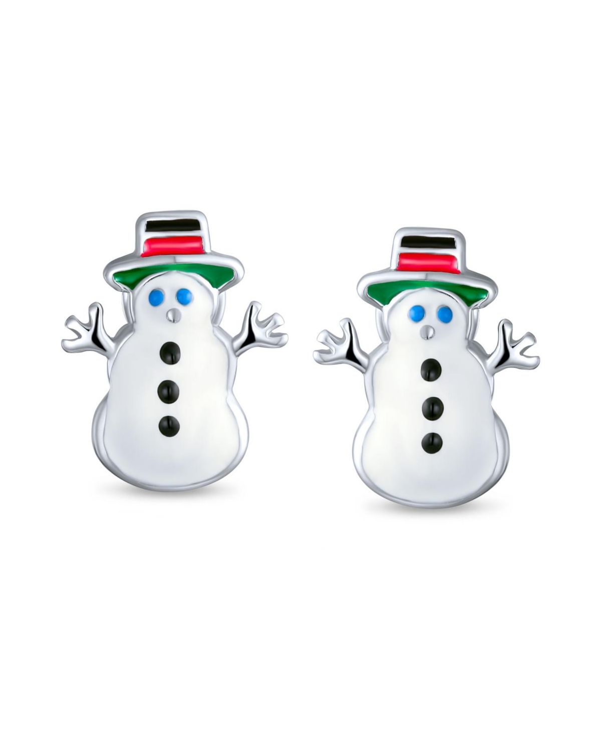 Bling Jewelry Fun Holiday Cartoon Christmas WinterEnamel Frosty Snowman Stud Earrings For Women Sterling Silver - White