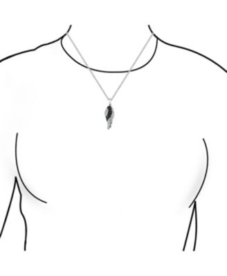 Two Tone Pave Black White Cubic Zirconia CZ Spiritual Guardian Angel Wing Feather Dangle Pendant Necklace For Women For Teen