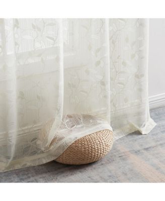 Joyce Floral Decorative Semi Sheer Light Filtering Grommet Window Treatment Curtain Drapery Panels for Bedroom & Living Room - Set of 2 Panels