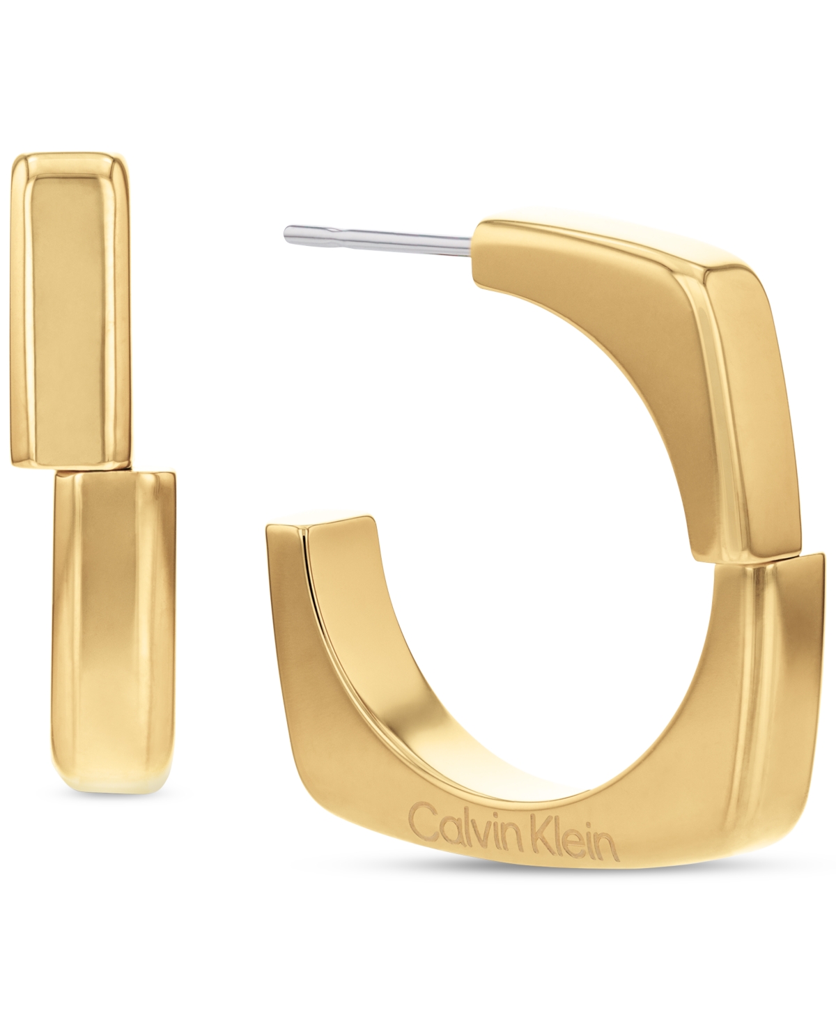 Stainless Steel Small Sculpted C-Hoop Earrings, 0.88" - Gold