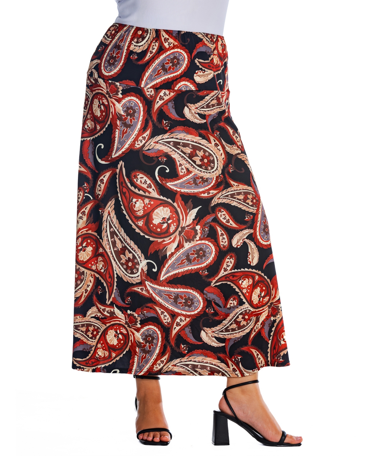 Plus Size Paisley Maxi Skirt - Red Multi