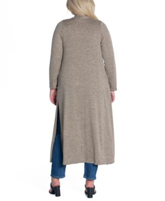 Plus Size Long Duster Open Front Knit Cardigan Sweater