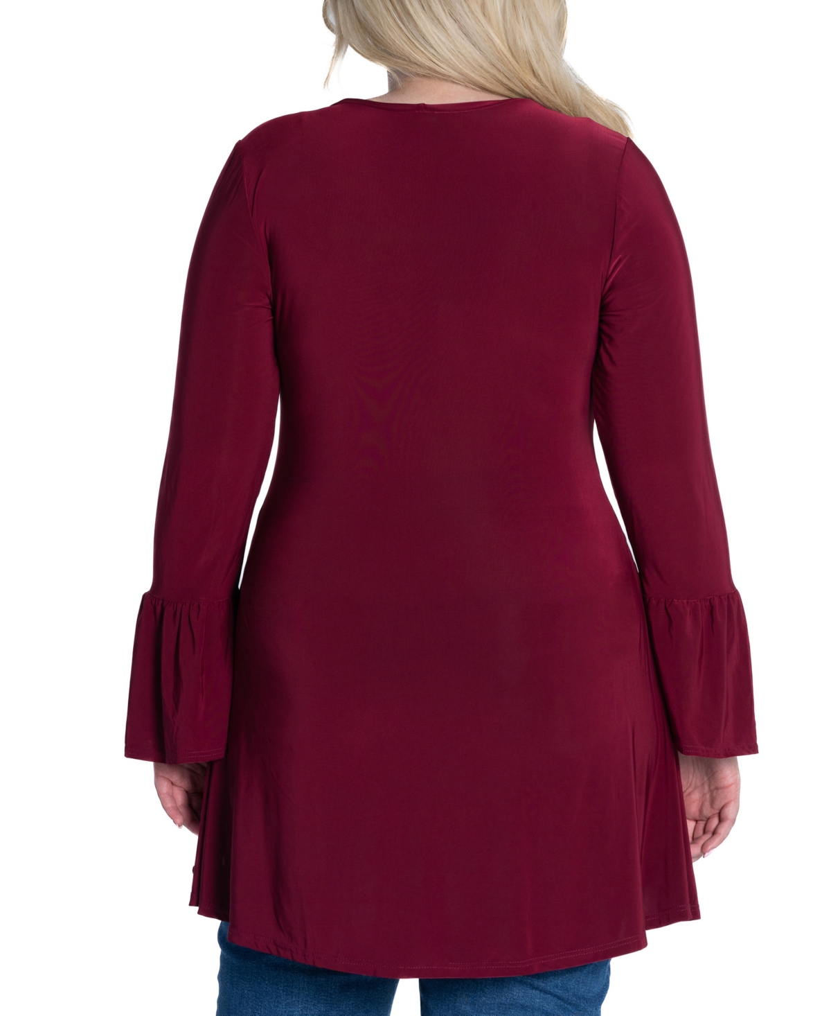 24seven Comfort Apparel Plus Size Long Bell Sleeve High Low Tunic Top
