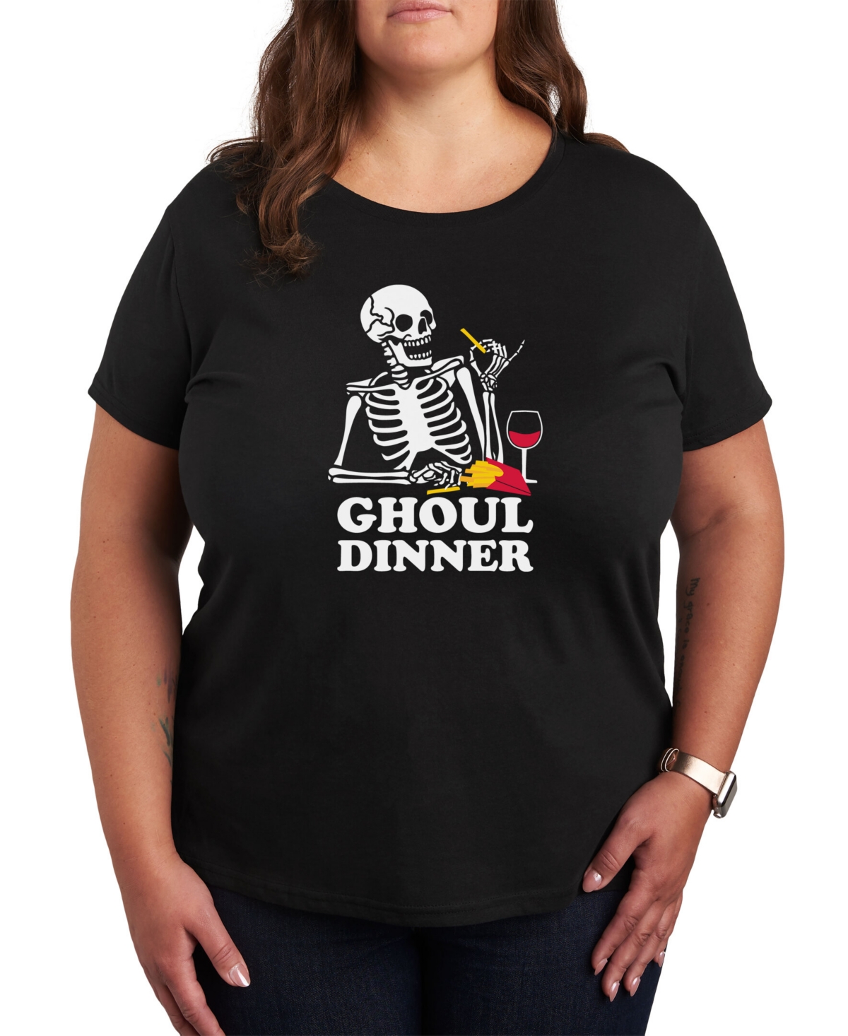 Air Waves Trendy Plus Size Ghoul Dinner Halloween Graphic T-shirt In Black