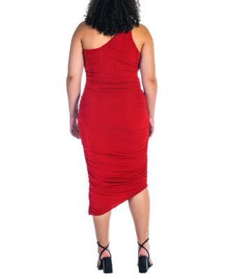 Plus Size One Shoulder Ruched Bodycon Dress