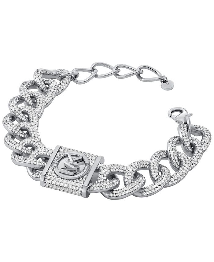 Michael Kors Platinum Plated Brass Pave Lock Statement Chain Bracelet ...