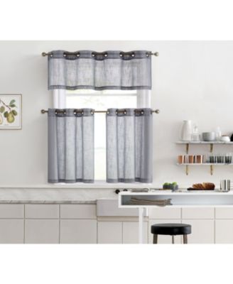 Abbey Faux Linen Textured Semi Sheer Privacy Light Filtering Transparent Grommet Short Thick Cafe Curtain Tiers for Small Windows, Set of 2