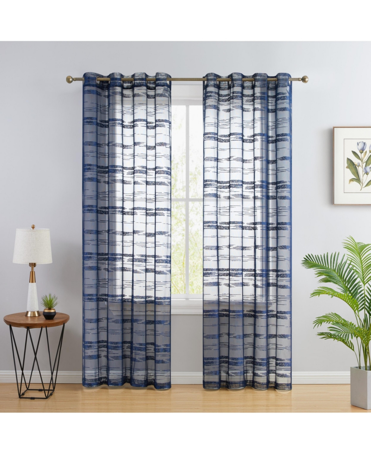Broadway Stripe Decorative Semi Sheer Light Filtering Grommet Window Treatment Curtain Drapery Panels for Bedroom & Living Room - Set of 2 Pane