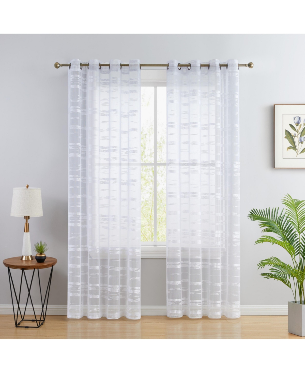 Broadway Stripe Decorative Semi Sheer Light Filtering Grommet Window Treatment Curtain Drapery Panels for Bedroom & Living Room - Set of 2 Pane