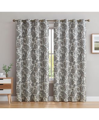 Amalfi Paisley Faux Silk 100% Blackout Room Darkening Thermal Lined Curtain Grommet Panels for Bedroom - Energy Efficient, Complete Darkness, Noise Reducing - Set of 2