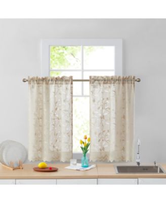 Joyce Lace Sheer Kitchen Cafe Curtain Tiers for Small Windows, Kitchen & Bathroom - 30 W x 36 L Inch (Pair)