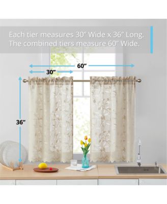 Joyce Lace Sheer Kitchen Cafe Curtain Tiers for Small Windows, Kitchen & Bathroom - 30 W x 36 L Inch (Pair)