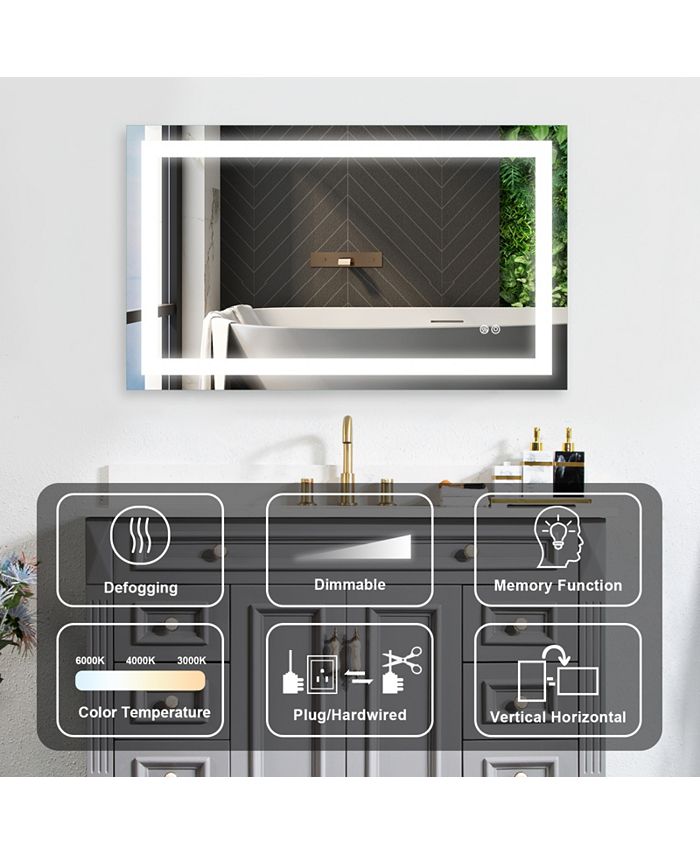 Simplie Fun 40x24 Inch LED Lighted Bathroom Mirror with 3 Colors Light